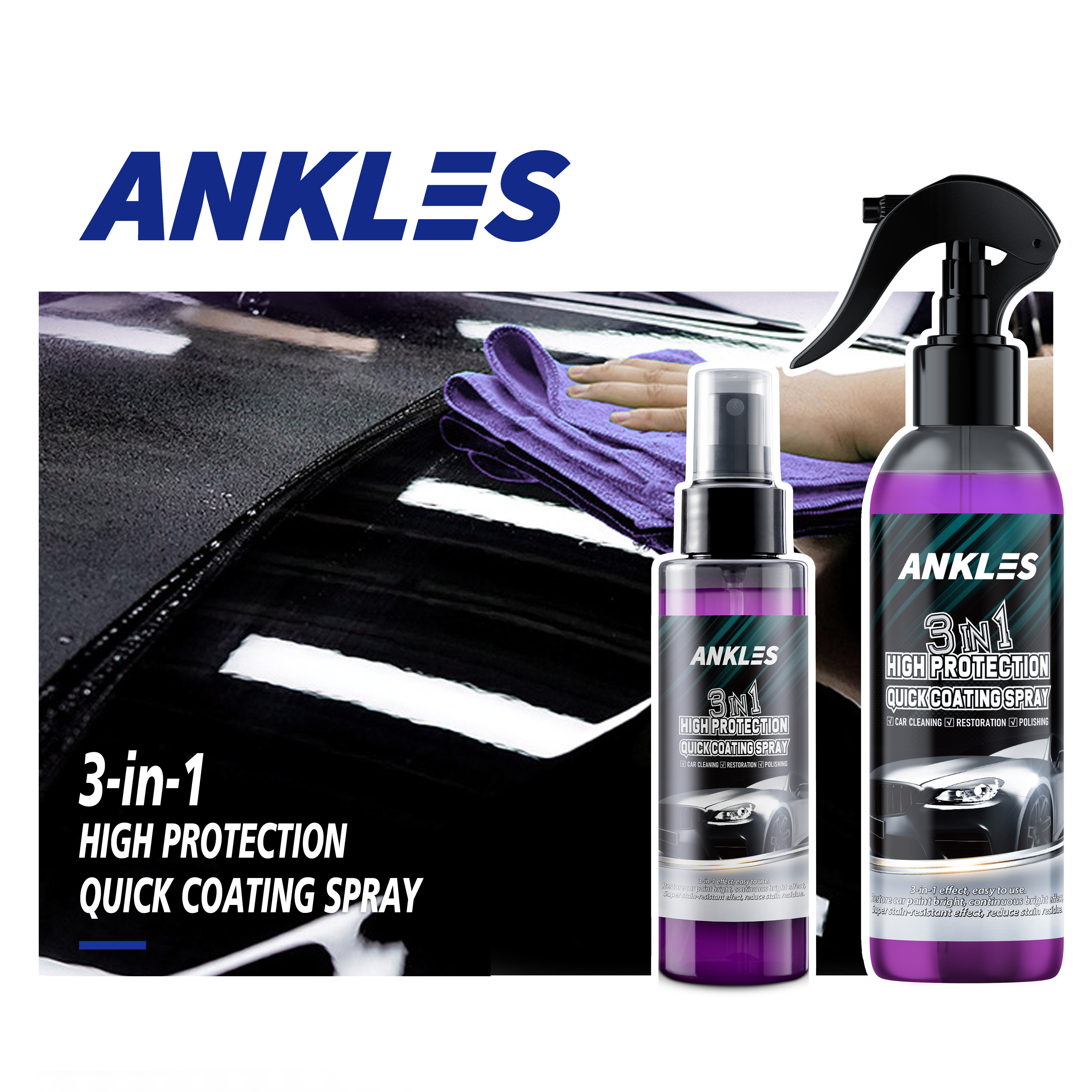 ANKLES 120ml Waterproof Polish Renew Foam Cleaner Car Coating Spray 3 in 1 High Protection Quick Coating Spray