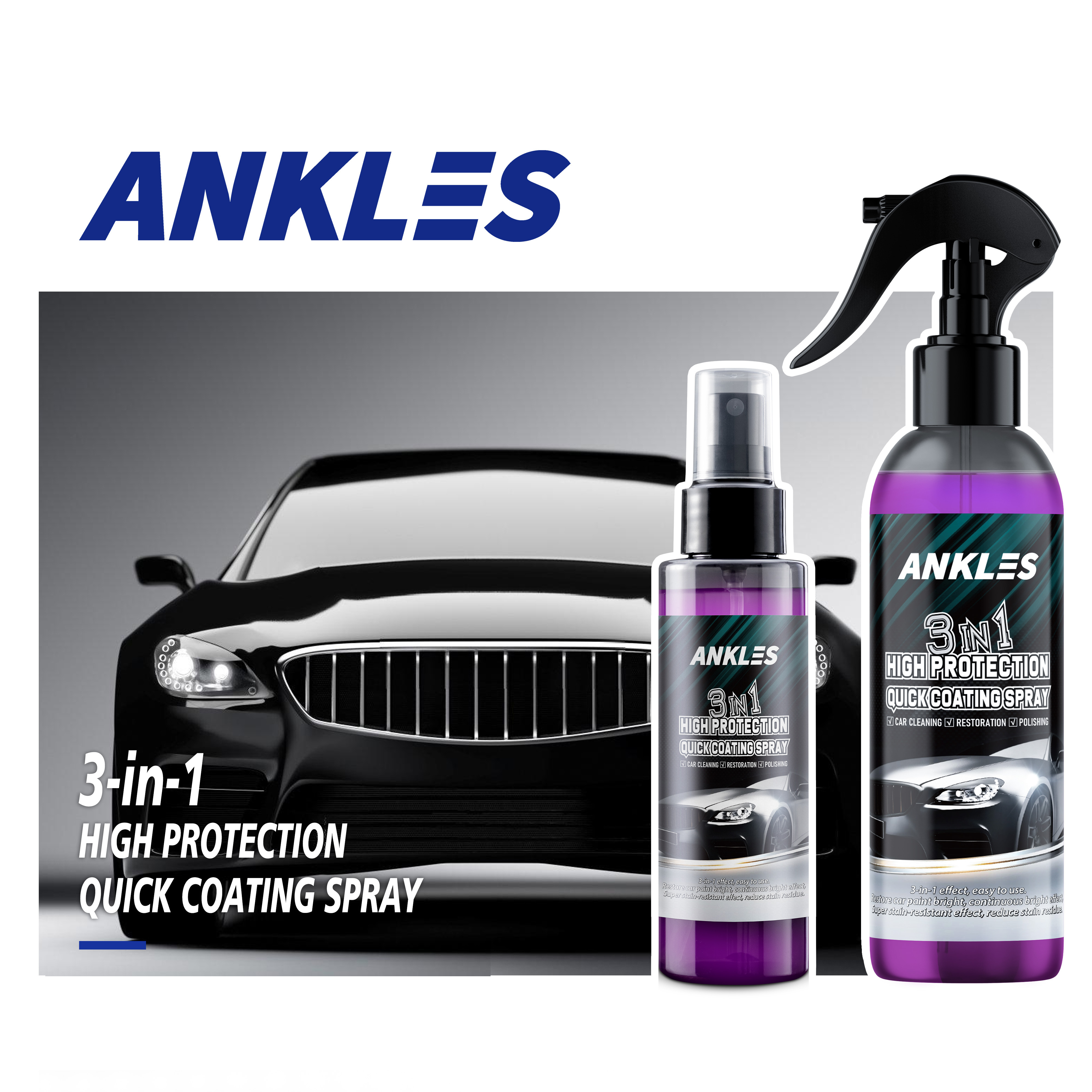 ANKLES High Quality Waterproof Polish Renew Foam Cleaner Car Coating Spray 3 in 1 High Protection Quick Coating Spray