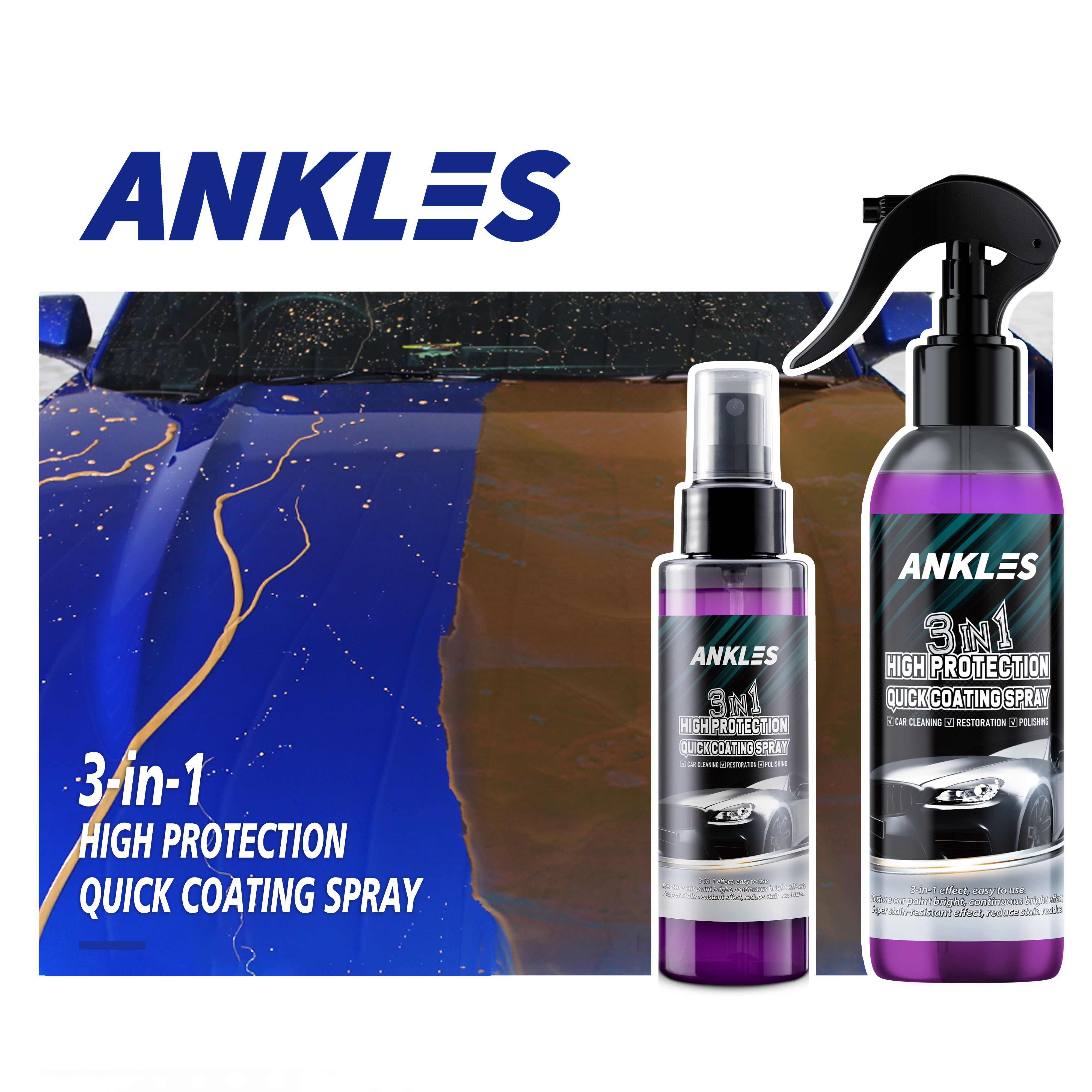 ANKLES High Quality Waterproof Polish Renew Foam Cleaner Car Coating Spray 3 in 1 High Protection Quick Coating Spray