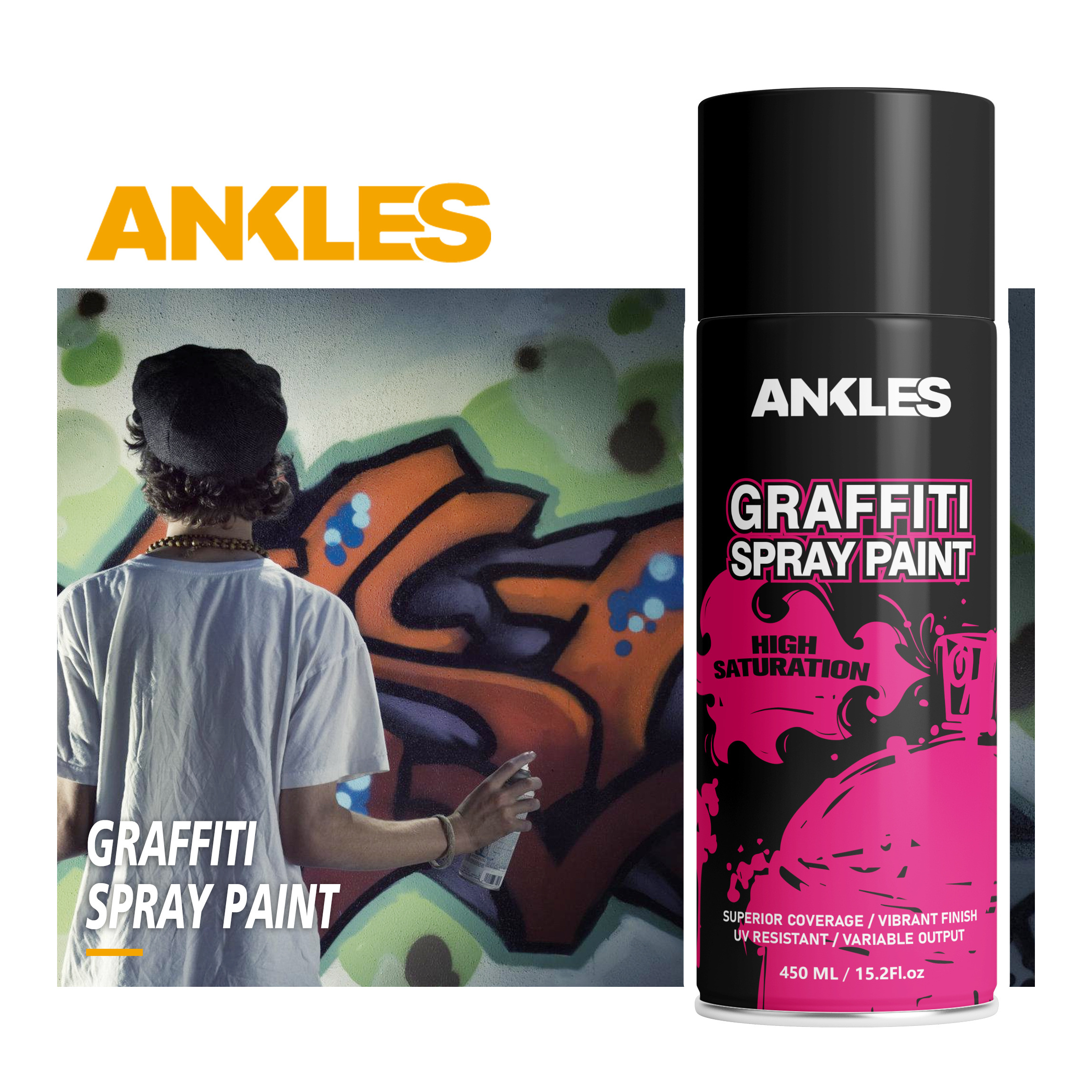 ANKLES wholesale black color graffiti spray paint 400ml airless compressor graffiti spray paint