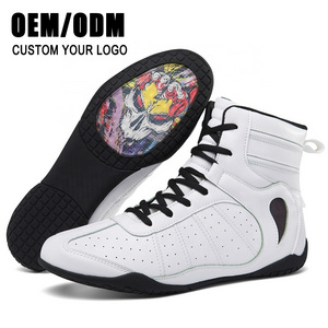 Make Custom Light Weight White Wrestling Shoes Men High Quality Blank Fitness Leather Professional Boxing Shoes for Men