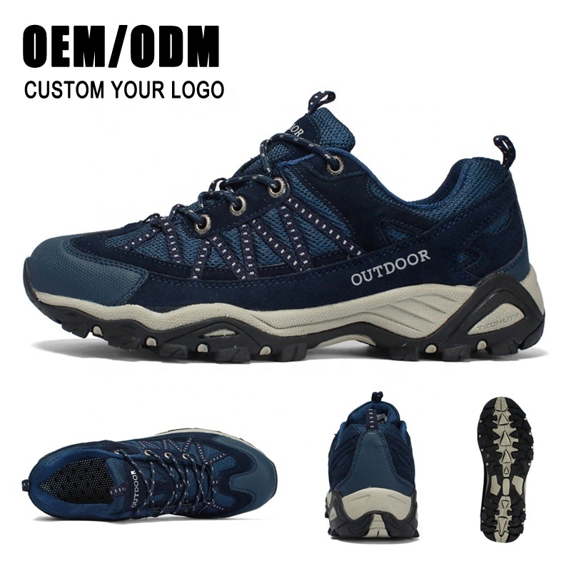 Wholesale OEM Outdoor Sport Lace Up Anti Slip Leather Hiking Climbing Trekking Men Boots Ankle Men Shoes