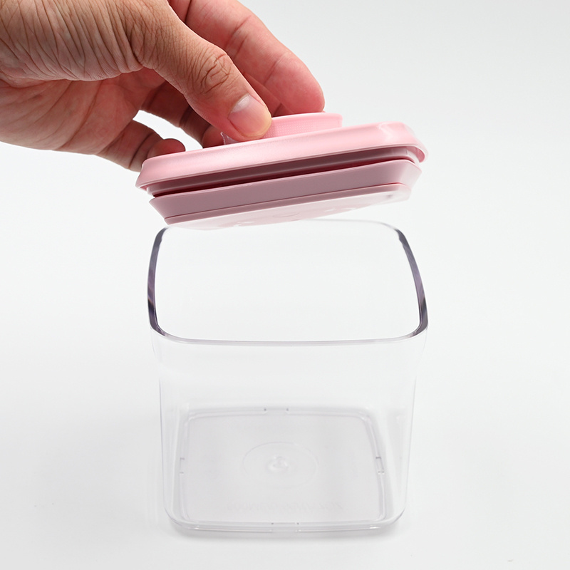 Pink 3 Pieces Set Food Grade Fresh Saving One Press Button Airtight Food Container Storage for Kitchen Dry Food