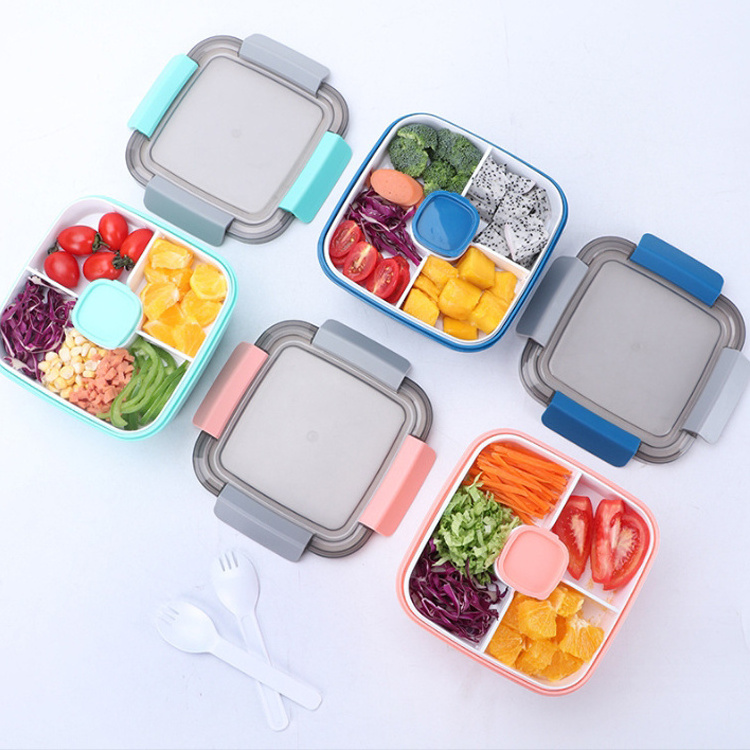 1100ml Food Grade Plastic Airtight Lunch Box Dry Food Storage Container With Lid Children's Plastic Stainless Steel Lunch Box