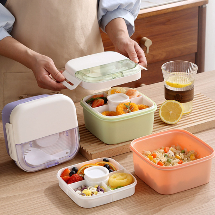 1100ml Food Grade Plastic Airtight Lunch Box Dry Food Storage Container With Lid Children's Plastic Stainless Steel Lunch Box