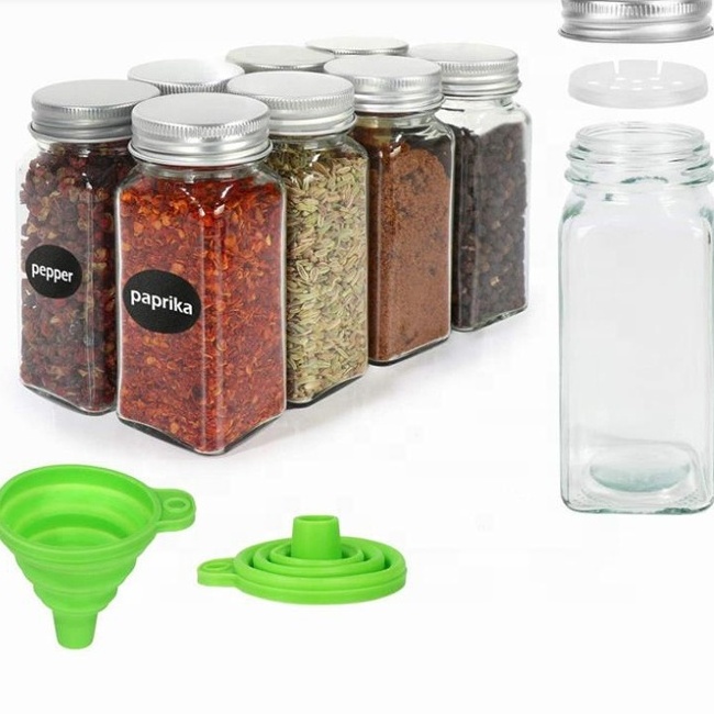 Spice & Pepper Shakers 4 oz square bottle seasoning set spice bottle with hole powder can 120ml bamboo wood cover seasoning