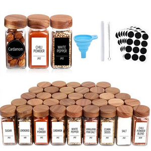 Spice & Pepper Shakers 4 oz square bottle seasoning set spice bottle with hole powder can 120ml bamboo wood cover seasoning