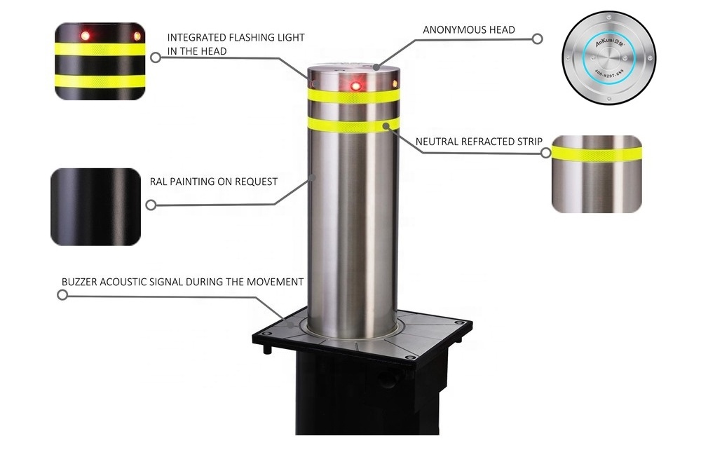 Stainless steel 304 Grade Water Proof Anti- Vehicle Collision Road Blocker Traffic Barrier Automatic hydraulic Rising Bollards