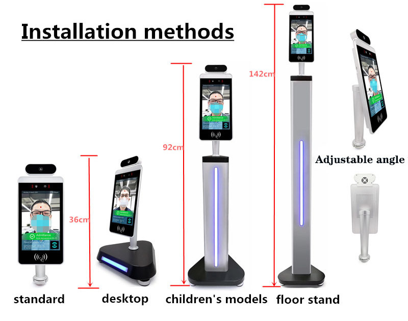 AI Face Recognition Body Temperature Scanner Measuring Device for Access Control Support Multi-language