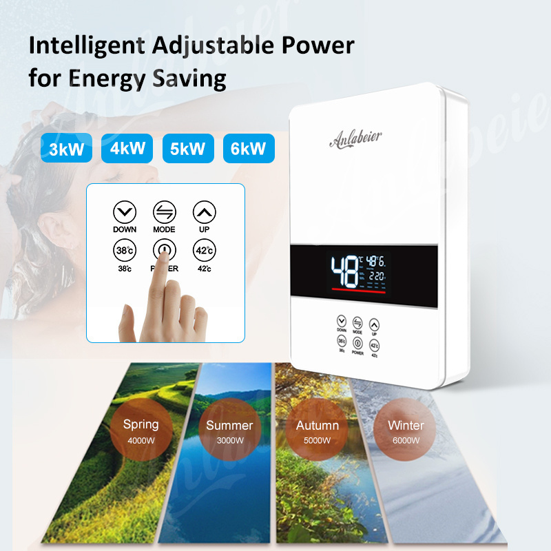 Original Manufacturer Anlabeier Brand CB certified Fast hot electric shower instant LED digital display 6kw water heater