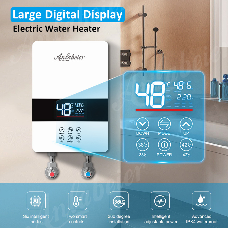 Original Manufacturer Anlabeier Brand CB certified Fast hot electric shower instant LED digital display 6kw water heater