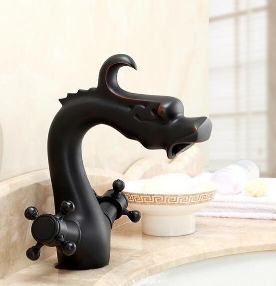 Classics Style Brass Black Hot Cold Dragon Shape Dual Handle Wash Basin Taps Bathroom Vessel Sink Faucet Water Faucet