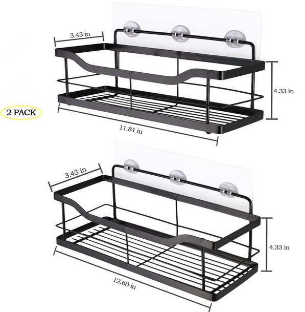 No Drilling Rustproof SUS304  Stainless Steel 2-pack  Mesh Bathroom Adhesive Shower Caddy Basket Shelf with Hooks