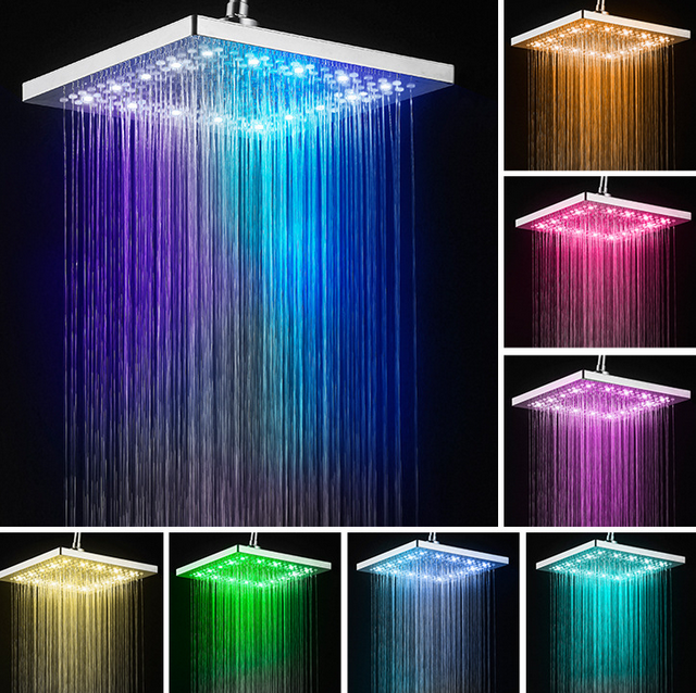 8 Inch Flashing Light LED Shower Head LED  Light Up   Showerhead 7 Color Automatically No Need Batteries