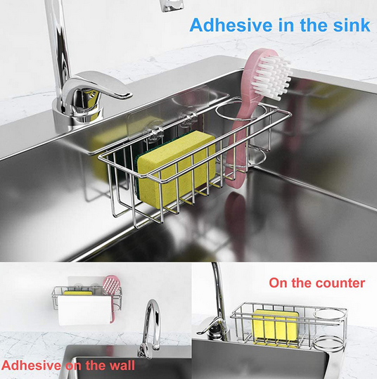 No Drilling Adhesive Stainless Steel Kitchen Sink  Organizer sponge Holder Caddy