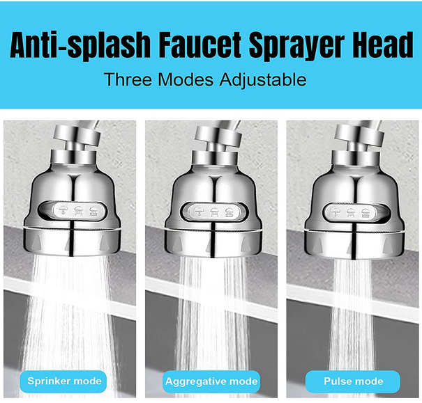 360 Degree Rotating Movable Universal Adapter Kitchen Faucet Tap Head with 3 Modes