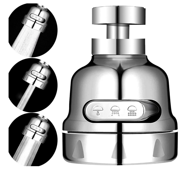 360 Degree Rotating Movable Universal Adapter Kitchen Faucet Tap Head with 3 Modes