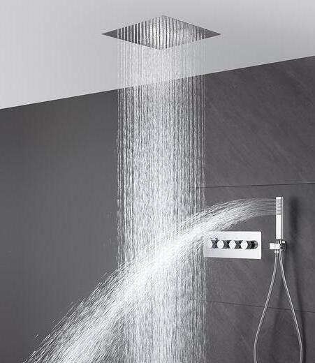 Luxury Bathroom Rainfall Shower Heads Ceiling Waterfall SPA  Shower Panel 3 Ways Thermostatic Shower Diverter Faucets