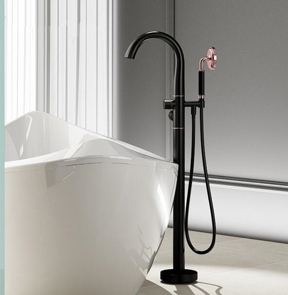 Brass Black Freestanding Bath Shower Mixer Floor Stand Mounted Tub Filler Shower Mixer Free Standing Bathtub Faucet