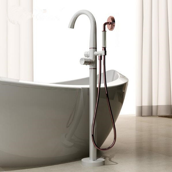 Brass Black Freestanding Bath Shower Mixer Floor Stand Mounted Tub Filler Shower Mixer Free Standing Bathtub Faucet