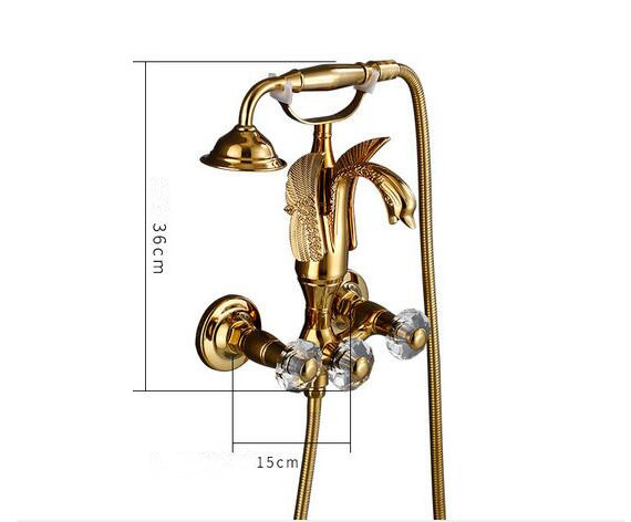 New Design Wall Mount Swan Animals Shape Spout Bathroom Bathtub Faucets Gold Tub Faucet with Telephone Shower