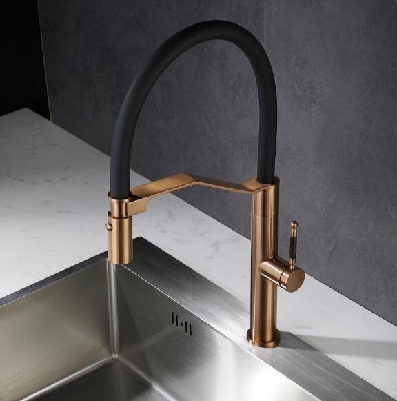 Luxury Rose Gold Black PVC Universal Flexible Neck Water Mixer 304 Stainless Steel Taps  Pull Out  Kitchen Sink Faucets