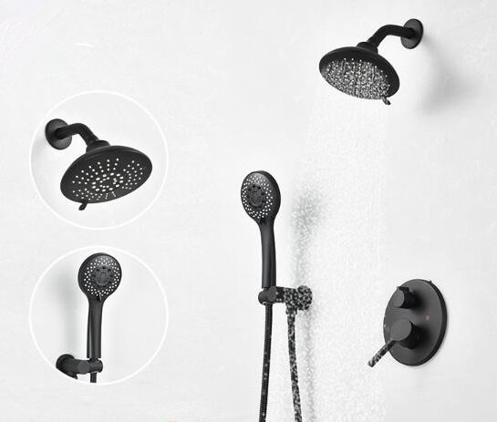 Bathroom Hot and Cold Concealed Rain Shower Set Wall Mounted Matt Black Rainfall  Shower Trim Kit with Shower Valve