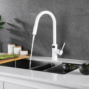 White Hot Cold Smart Digital Intelligent Temperature Display Control Touch Sink Faucet Pull Down Sprayer Kitchen Faucet