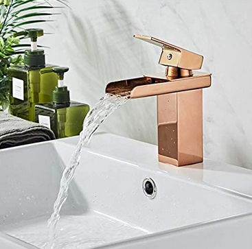 Rose Gold Waterfall Spout Single Handle Bathroom Sink Faucet Basin Mixer Tap