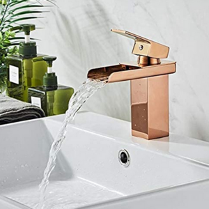 Rose Gold Waterfall Spout Single Handle Bathroom Sink Faucet Basin Mixer Tap