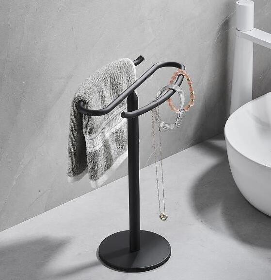 New Matt Black Standing Hand Stand Towel Racks for Bathroom, Freestanding Kitchen Hand Towel Holder for Countertop