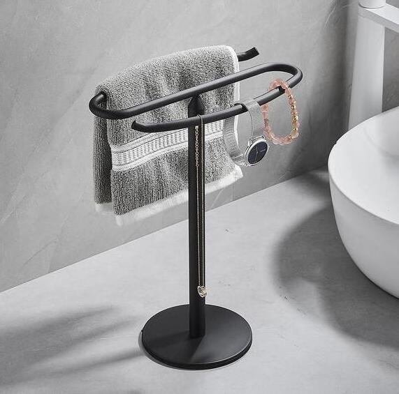 New Matt Black Standing Hand Stand Towel Racks for Bathroom, Freestanding Kitchen Hand Towel Holder for Countertop