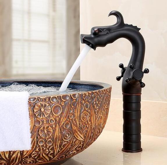 Classics Style Brass Black Hot Cold Dragon Shape Dual Handle Wash Basin Taps Bathroom Vessel Sink Faucet Water Faucet