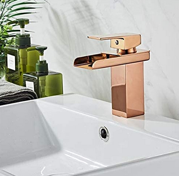 Rose Gold Waterfall Spout Single Handle Bathroom Sink Faucet Basin Mixer Tap