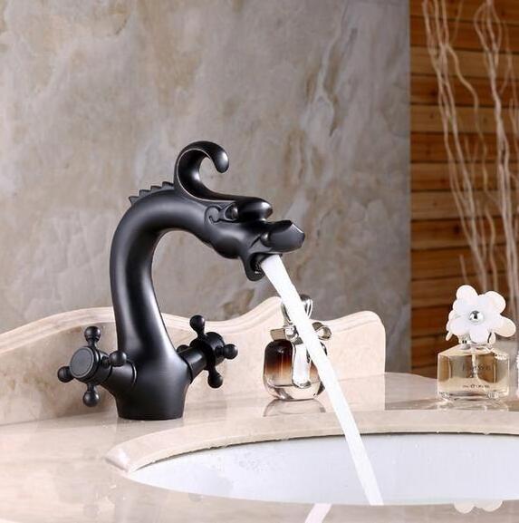 Classics Style Brass Black Hot Cold Dragon Shape Dual Handle Wash Basin Taps Bathroom Vessel Sink Faucet Water Faucet