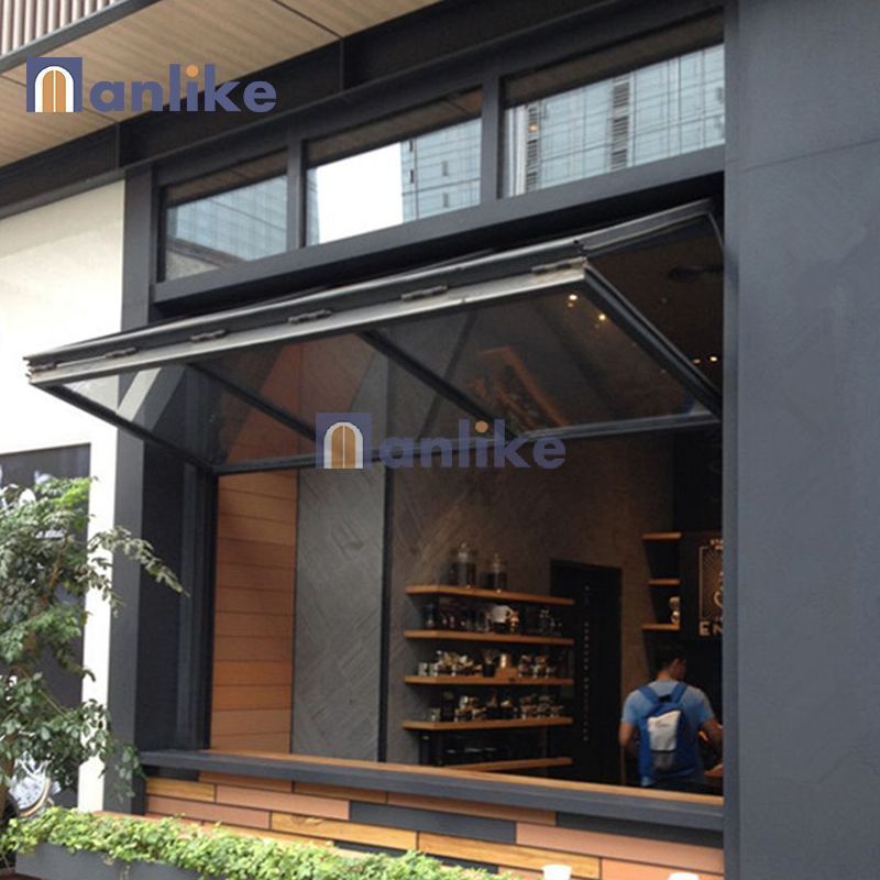 Anlike Customize Smart Luxury Storefront Grill Design Vertical Double Glass Folding Black Aluminium Frame Windows