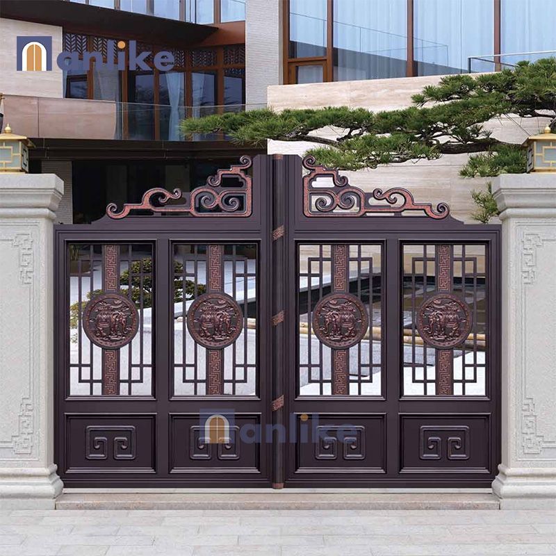 Anlike European Temple Main Privacy Double Electric Modern Entrance Swing Aluminium Garden Gate