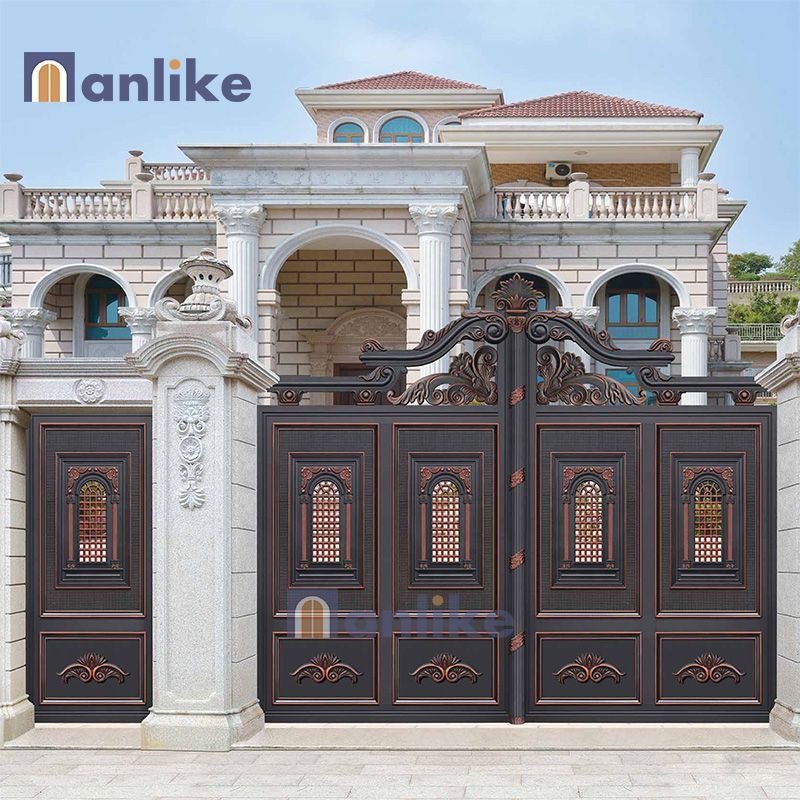 Anlike European Temple Main Privacy Double Electric Modern Entrance Swing Aluminium Garden Gate