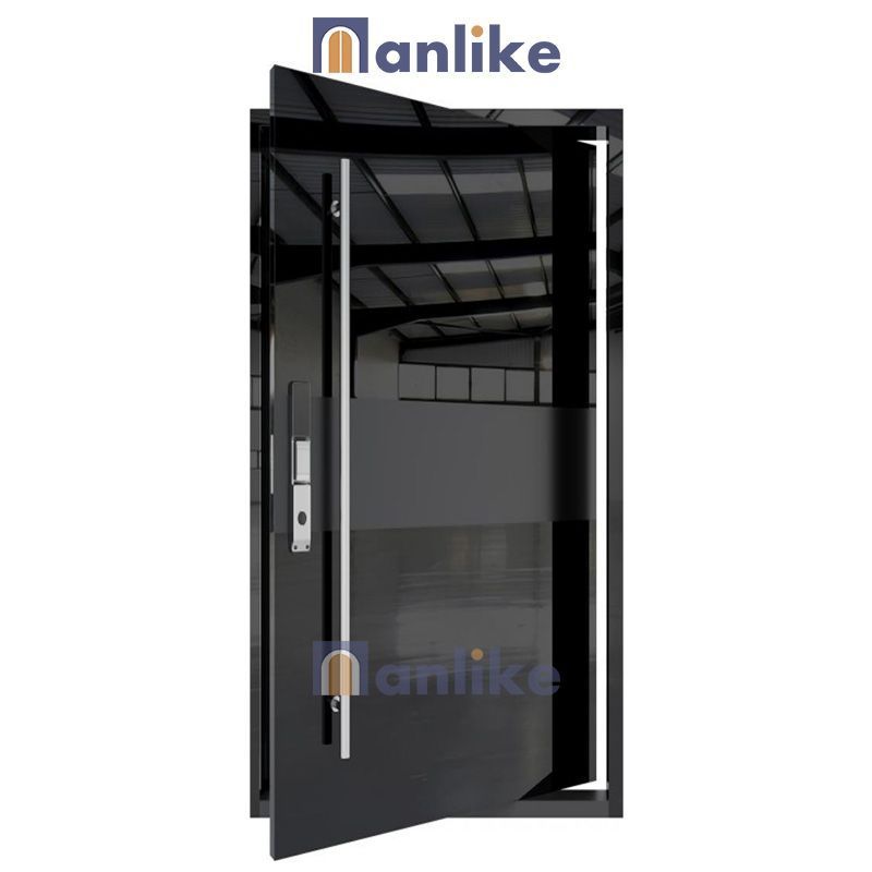 Anlike Luxury Prehung Waterproof Frosted Glass Inserted Solid Wooden Exterior Main Entrance Pivot Front Door For House