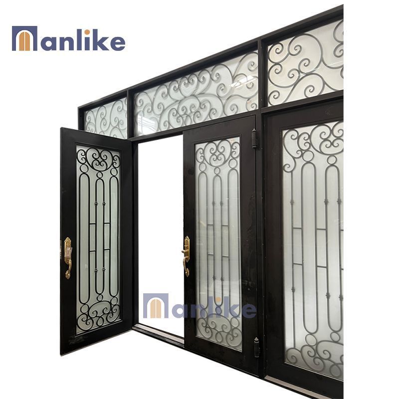 Anlike Antique Decorative 60x80 Ft Double Tempered French Wrought Iron And Glass Entry Door For House