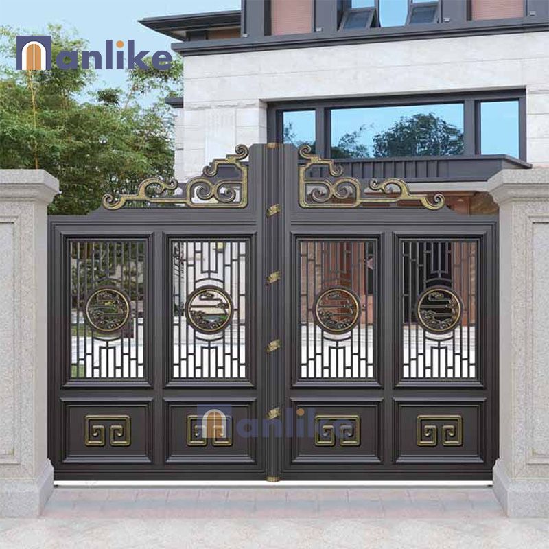 Anlike Face Recognition Lock New Style Garden Main Pillars Entrance Double Aluminum Home Front Gate Design