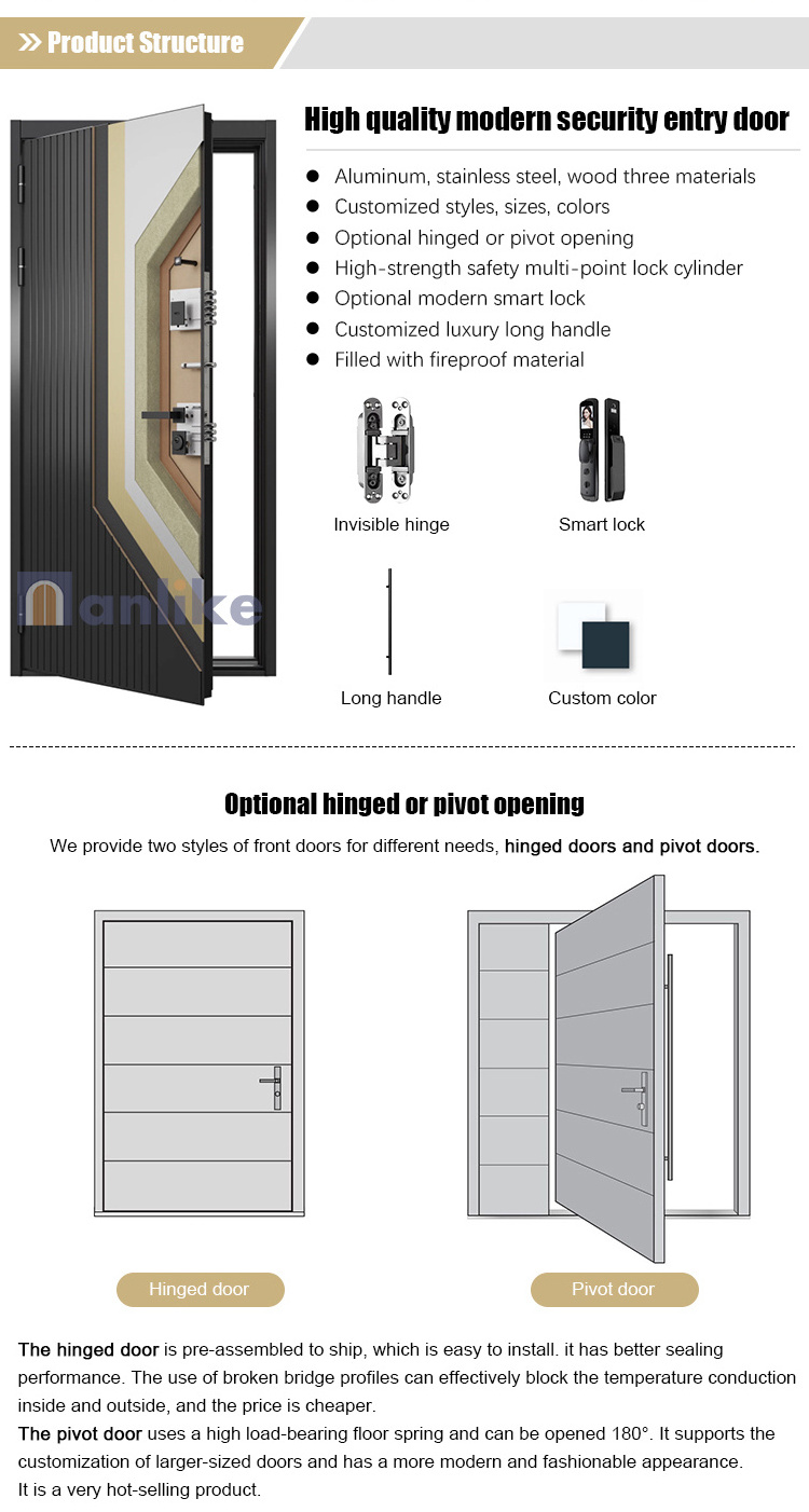 Residential Villa Main Entrance Anti-Theft Personal Custom Design Security Front Aluminium Door Main Door Modern Design