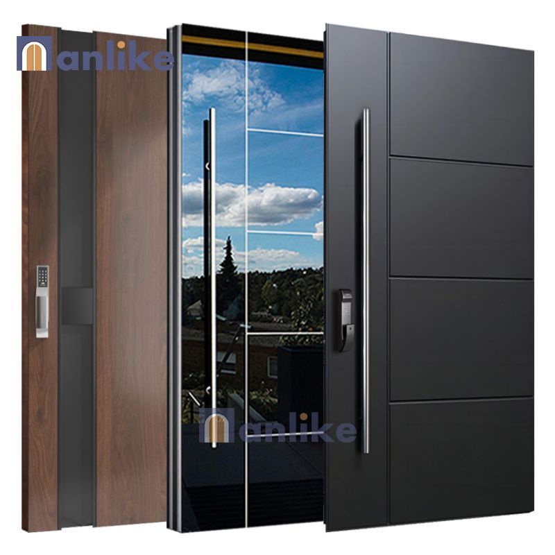 Anlike European Design Luxury Modern Pivot Front Door Aluminum Pivot Entry Doors For Houses Black Modern Exterior Door