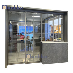 Anlike Latest Product Space Saving Bathroom Hotel Trackless Swing Slide Interior Double Glass Aluminum Pt Door