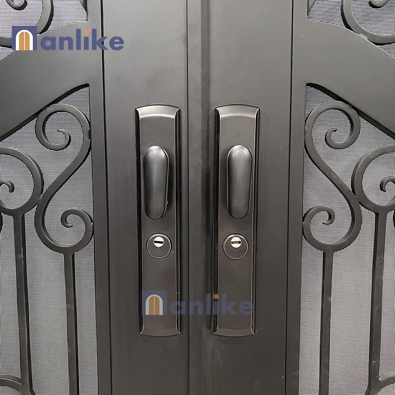 Anlike Luxury Exterior Arched Top Wrought Iron Door Arched French New Security Design Wrought Cast Iron Door For House