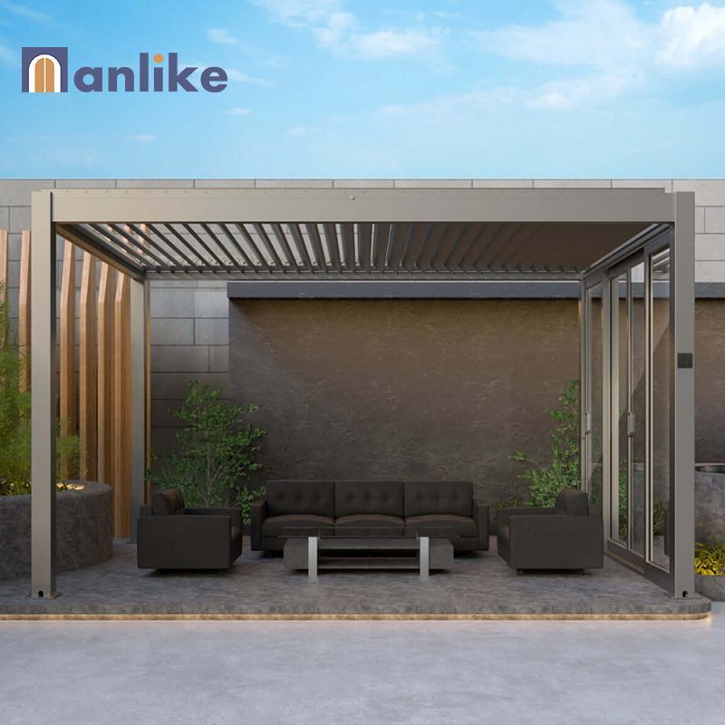 Anlike Smart Louvered 3X4 Pavilion Motorized Garden Buildings Wall Mounted Aluminium Electric Pergola Gazebo Outdoor