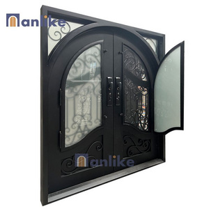 Anlike Luxury Exterior Arched Top Wrought Iron Door Arched French New Security Design Wrought Cast Iron Door For House