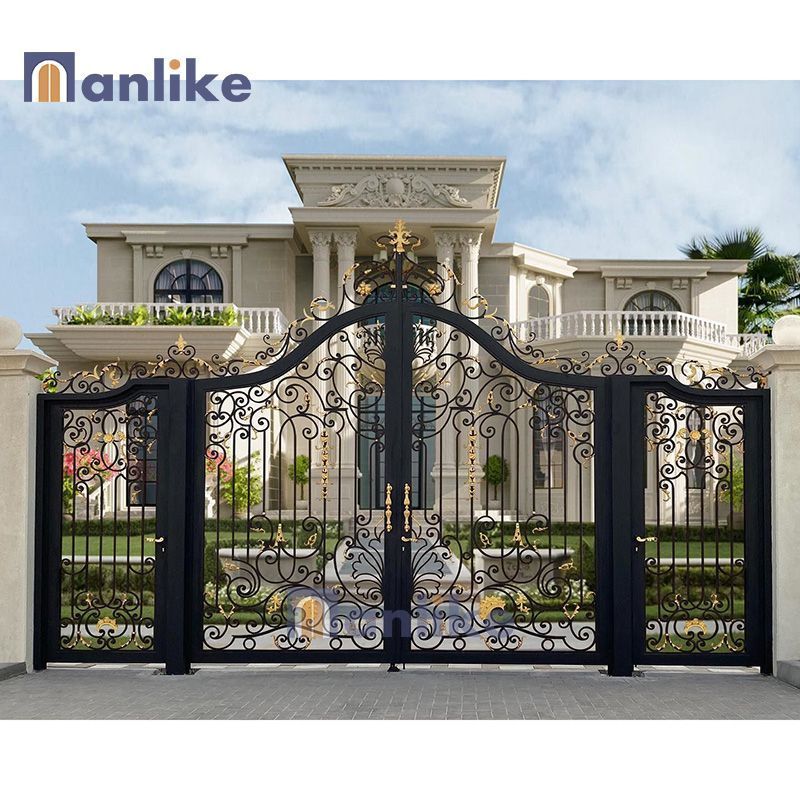 Anlike Luxury Home Entry Entrance Big Cast Metal Steel Driveway Main Single Swing Wrought Iron Yard Gates