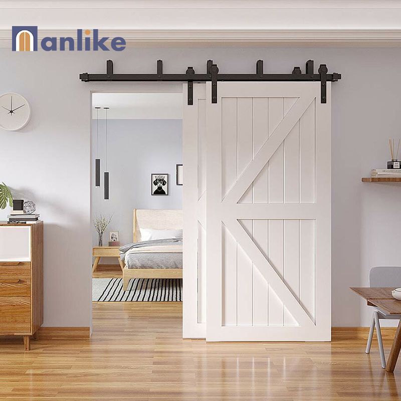 Anlike European Hidden Track Horse Soft Close Hardware Double Bedroom Exterior Interior Solid Wood Barn Door Sliding Modern