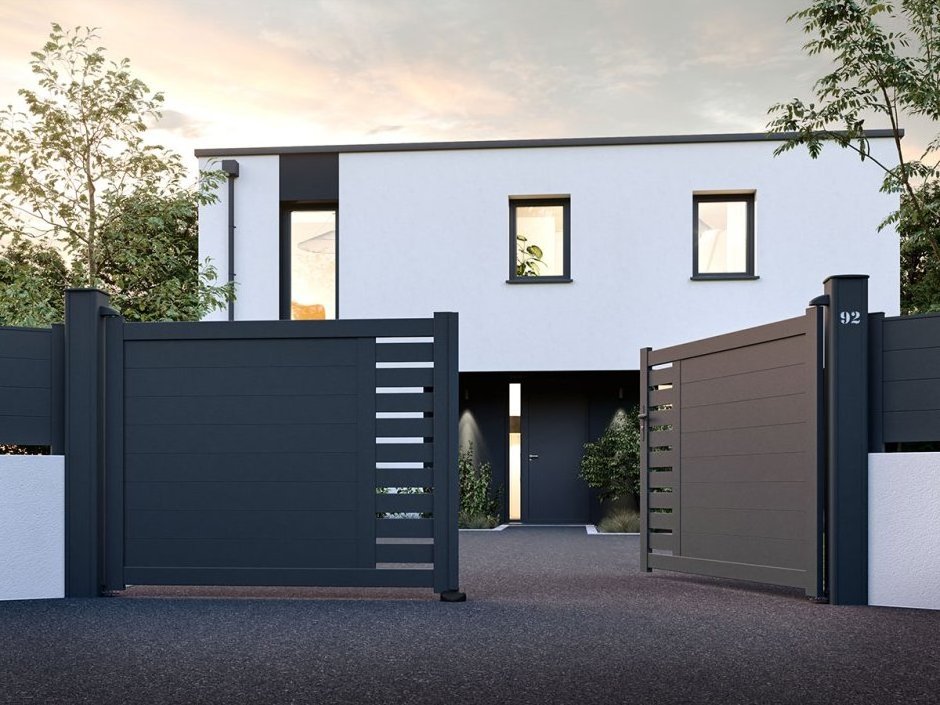 Anlike Modern Villa Entrance Automatic Driveway Front Gate Design Villa Sliding Fence Luxury Home Aluminium Gate